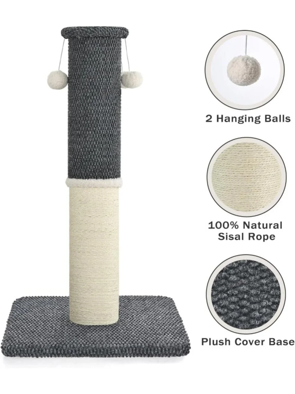 Tall Cat Scratching Post with Sisal & Carpet, 33
